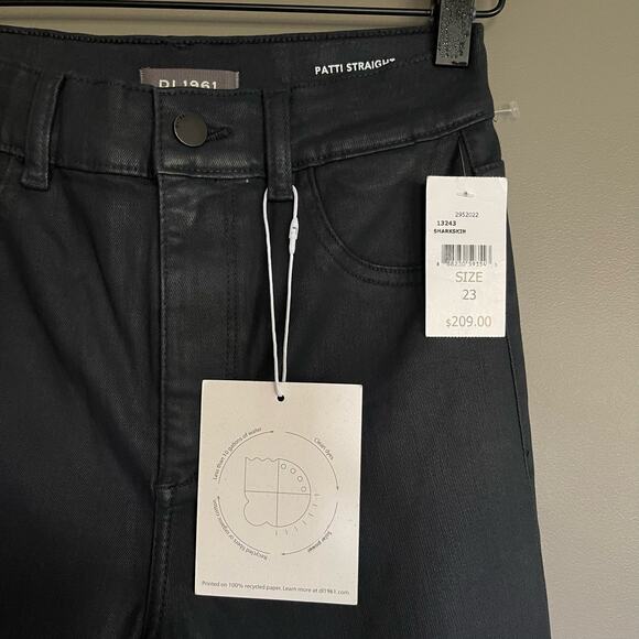 NWT DL1961 Patti Straight High Rise Jeans Sharkskin Black Grey Coated‎ Denim 23 - Picture 4 of 16